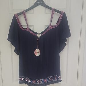 Hayden Size 1x Navy Blue Embroidered Women's Top NwT